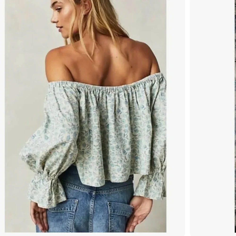 NEW Free People James Floral Smocked Ruffle Crop top blouse women size Small
